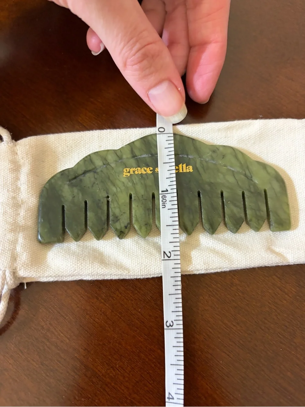 grace & stella Green Jade Wide-Tooth Scalp Massage Comb with Gold Logo